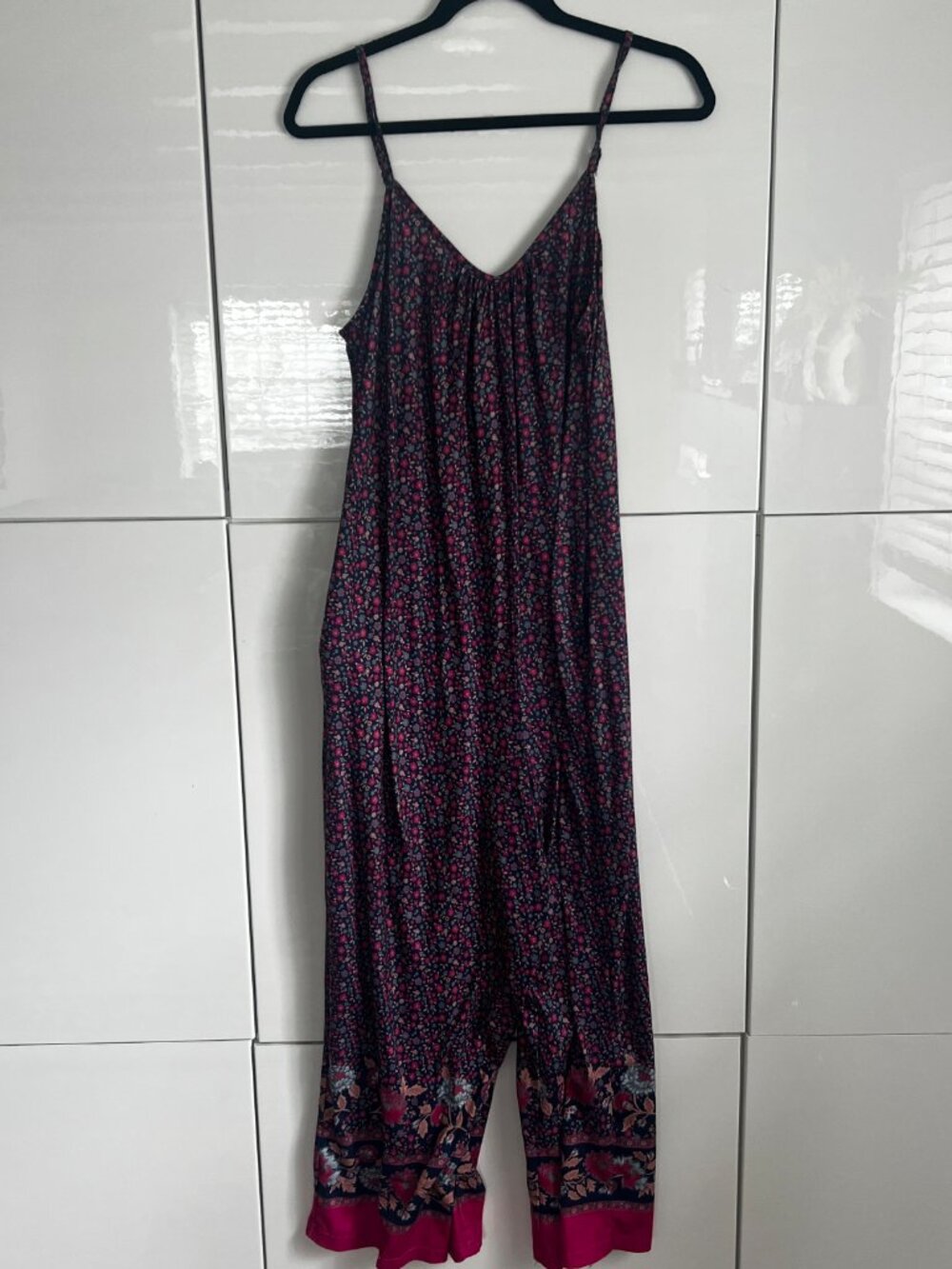 ANRABESS Women Jumpsuits  Casual Sleeveless Spaghetti Strap Boho Wide Leg Romper - Picture 2 of 4